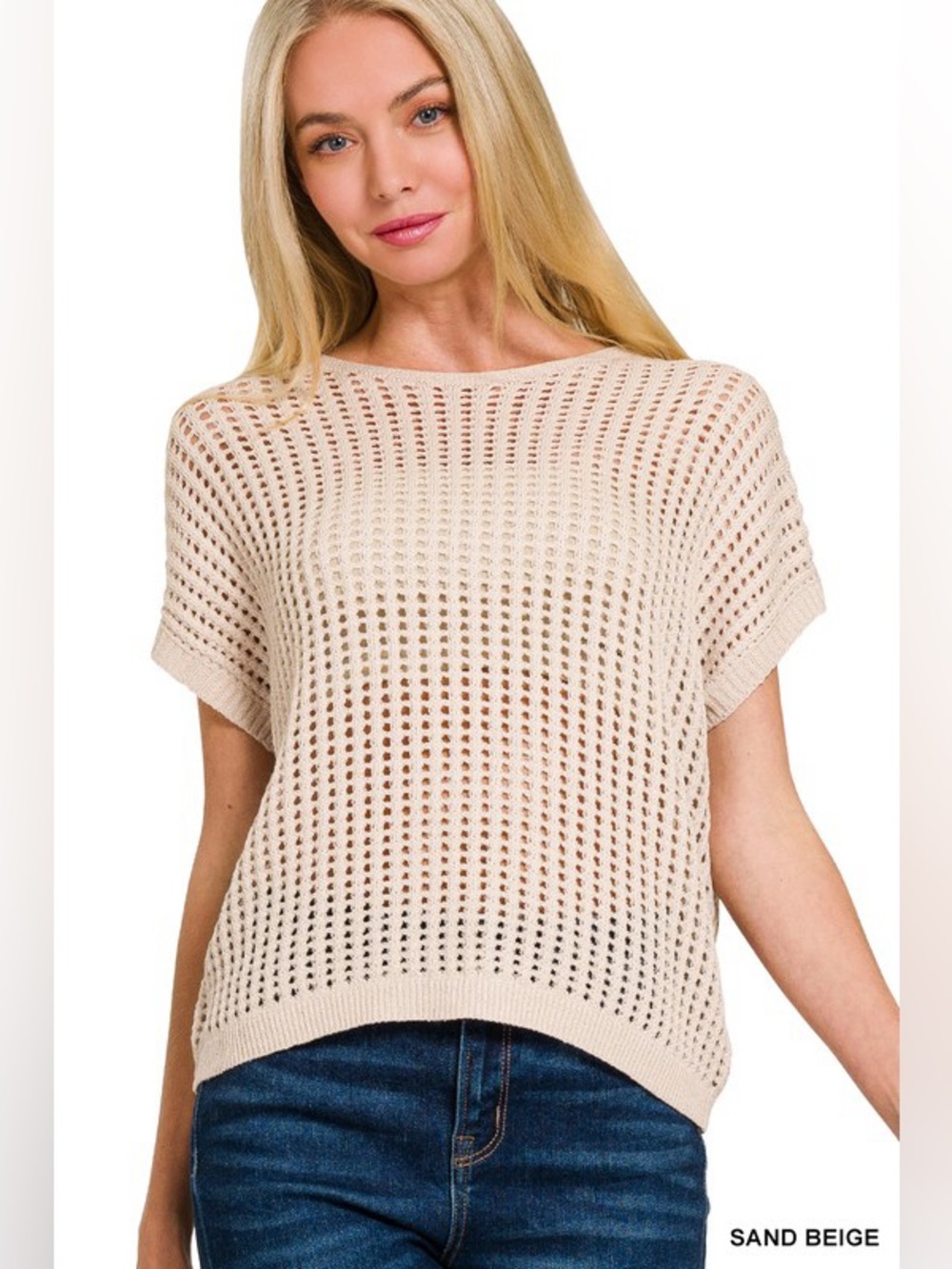 Zenana Sand Beige VISCOSE CROCHET KNIT SHEER HOLLOW
SWEATER